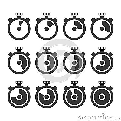 Circle Timer Stopwatch Icon Set. Vector Vector Illustration