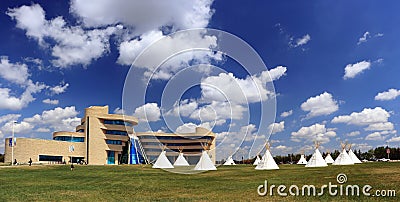 Regina, Saskatchewan, Big Sky over Circle of Tipis at First Nations University, Canada Stock Photo