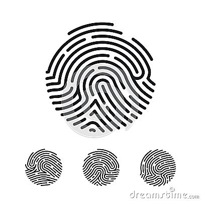 Circle Unique Fingerprint icon design for app. Finger print flat scan. Vector illustration isolated on white background Vector Illustration