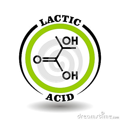 Circle vector icon with chemical formula of Lactic Milk Acid symbol for packaging signs of cosmetics, tags of medical products Vector Illustration