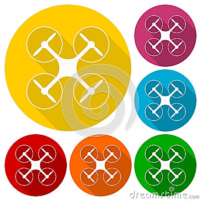 Circle vector icon for quadrocopter, silhouette quadrocopter a top view icons set Vector Illustration