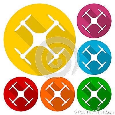 Circle vector icon for quadrocopter, silhouette quadrocopter a top view icons set with long shadow Vector Illustration