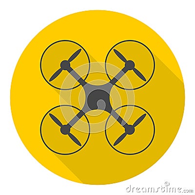 Circle vector icon for quadrocopter, silhouette quadrocopter a top view icons set with long shadow Vector Illustration