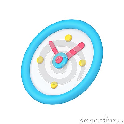 Circle vintage analog watch for wall hanged deadline control blue 3d icon Vector Illustration