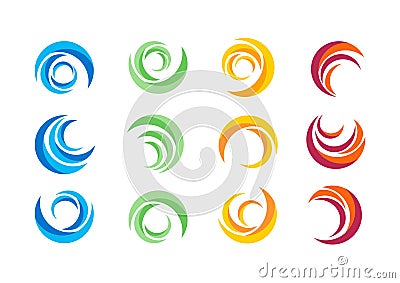 circle, water, logo, wind, sphere, plant, leaves, wings, flame, sun, abstract, infinity, Set of round icon symbol vector design Vector Illustration