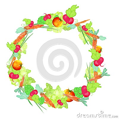 Circle of watercolor vegetables Stock Photo