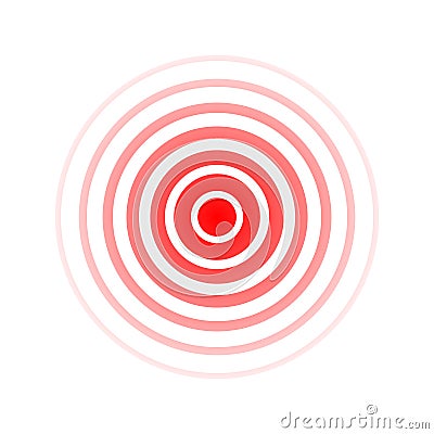 Circle wave. Sound icon. Red effect pulse isolated on white background. Signal radar. Pattern sonar. Vibration line design. Radial Vector Illustration