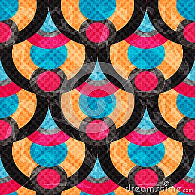Circles and lines abstract geometric background seamless pattern vector illustration grunge effect Vector Illustration
