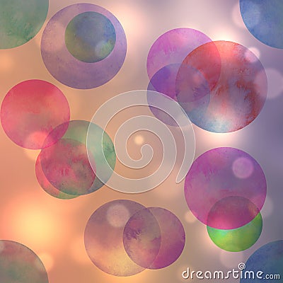 Circles multi-colored neon watercolor pattern. Abstract watercolour colorful circles on orange purple bokeh background Stock Photo