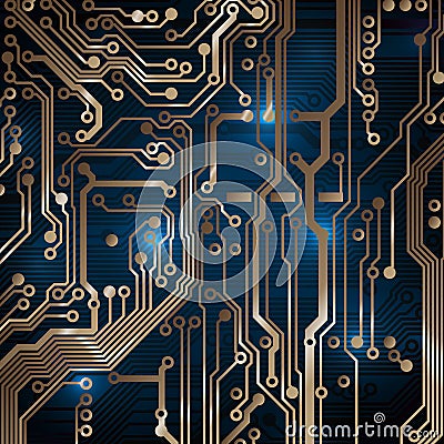 Circuit board background. Technology concept, dark background. Analog circuit. Electronic computer technology, digital chip Vector Illustration