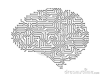Circuit board brains. Artificial intelligence microchip, AI chip and digital brain processor vector illustration Vector Illustration