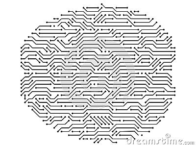 Circuit board brains. Artificial intelligence microchip, AI chip and digital brain processor vector illustration Vector Illustration
