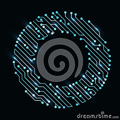 Circuit board circle frame. Abstract digital round frame, hardware board and electronic motherboard pattern vector Vector Illustration