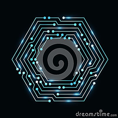 Circuit board circle frame. Abstract digital round frame, hardware board and electronic motherboard pattern vector Stock Photo