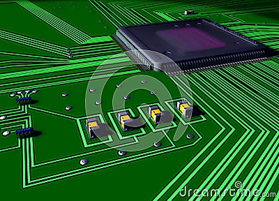 Circuit board closeup Cartoon Illustration