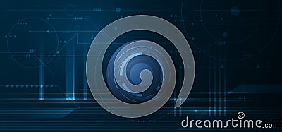Vector illustration design, digital eyeball and line on circuit board. High tech computer, science technology Cartoon Illustration