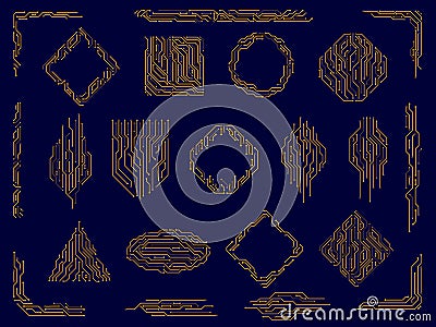 Circuit board. Digital technology dividers, energy line corners and tech frame borders vector set Vector Illustration