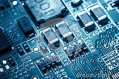 Circuit board. Electronic computer hardware technology. Information engineering component. macro photography Stock Photo