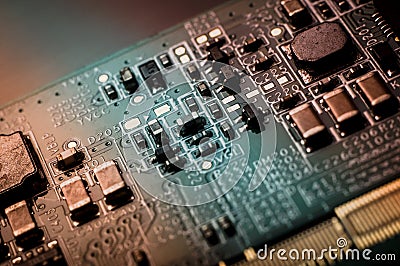 Circuit board. Electronic computer hardware technology. Information engineering component. macro photography Stock Photo