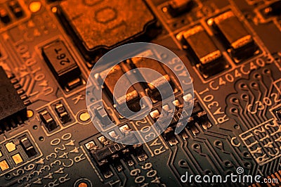 Circuit board. Electronic computer hardware technology. Information engineering component. macro photography Stock Photo