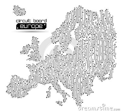 Circuit board Europe map abstract background Vector Illustration