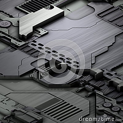 Circuit board futuristic server code processing. Gray technology background. 3d Stock Photo