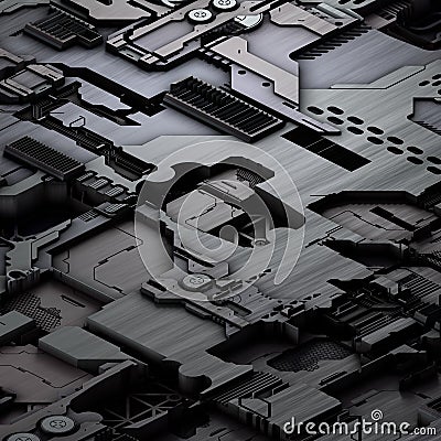 Circuit board futuristic server code processing. Gray technology background. 3d Stock Photo