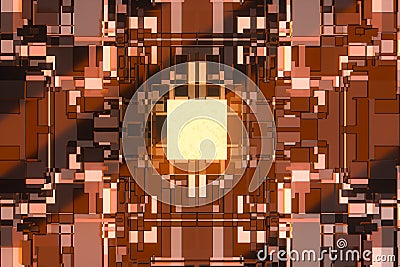 Circuit board with glowing cube and lines, 3d rendering Cartoon Illustration