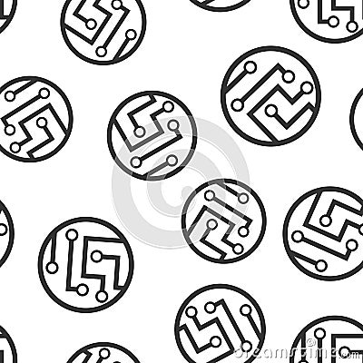 Circuit board icon seamless pattern background. Technology microchip vector illustration. Processor motherboard symbol pattern Vector Illustration