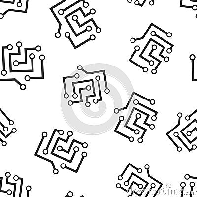 Circuit board icon seamless pattern background. Technology microchip vector illustration. Processor motherboard symbol pattern Vector Illustration