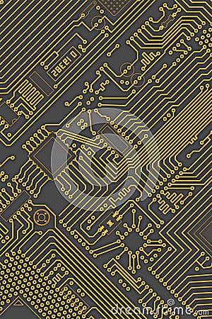 Circuit board industrial yellow - gray background Stock Photo