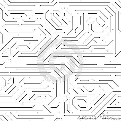 Circuit board seamless. High-tech technology electronic system pattern, digital network scheme monochrome printed Vector Illustration