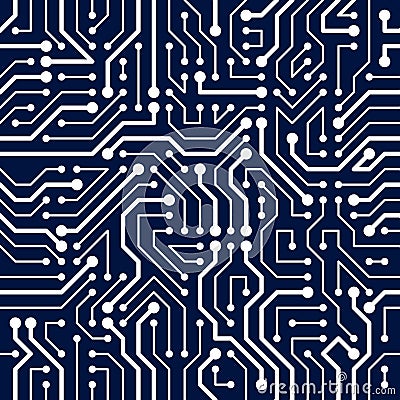 Circuit board seamless pattern, vector background. Microchip technology electronics wallpaper repeat design. Vector Illustration