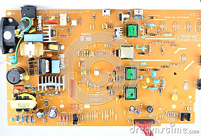 Circuit Board with surface mounting, the front view, the set of electronic components Stock Photo