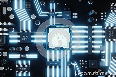 Circuit board. Technology background. Central Computer Processors CPU concept. Motherboard digital chip. Tech science Cartoon Illustration