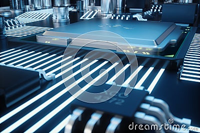 Circuit board. Technology background. Central Computer Processors CPU concept. Motherboard digital chip. Tech science Cartoon Illustration