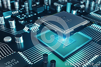 Circuit board. Technology background. Central Computer Processors CPU concept. Motherboard digital chip. Tech science Cartoon Illustration