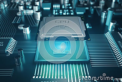 Circuit board. Technology background. Central Computer Processors CPU concept. Motherboard digital chip. Tech science Cartoon Illustration