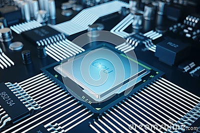 Circuit board. Technology background. Central Computer Processors CPU concept. Motherboard digital chip. Tech science Cartoon Illustration