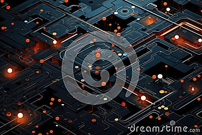 Circuit board, technology background. 3d rendering, 3d illustration, A deep dive into the abstract construct of a navigation Cartoon Illustration