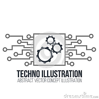 Circuit board vector on white background. Gears, engineering and tech, motherboard and computer design, illustration Vector Illustration