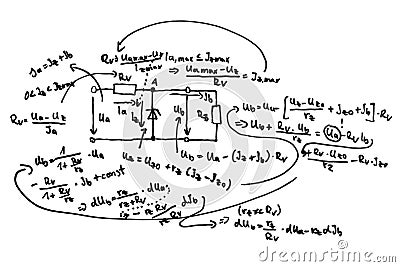 Circuit diagram and equations Stock Photo