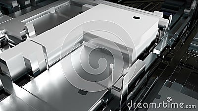 Circuit with glass closeup, conveyor line, 3d rendering background, computer generated content Stock Photo