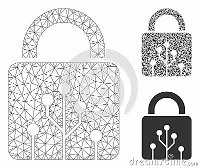 Circuit Lock Vector Mesh Wire Frame Model and Triangle Mosaic Icon Vector Illustration