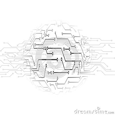 Circuit pattern. Abstract technology circuit board circle background. Track microcircuit under the magnifying glass. Vector Vector Illustration