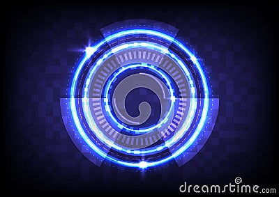 Circuit on pixel screen. Abstract hologram hi-tech background. Virtual reality technology innovation. Head-up display interface. Vector Illustration