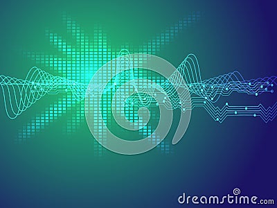 Circuit and sound wave pattern technology abstract backgr Stock Photo
