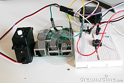 Circuit with two servomotors connected to a single board Stock Photo