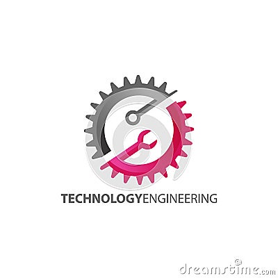 Circuit and wrench combination inside of gear technology Vector Illustration