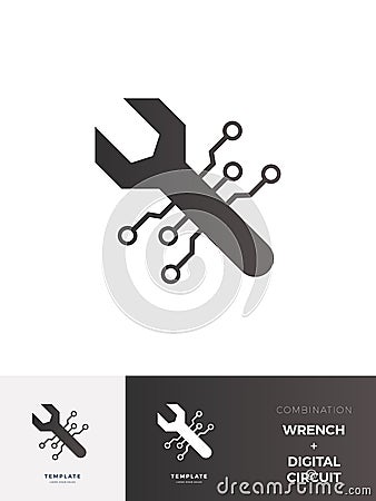 Circuit Wrench logo with combination description Stock Photo